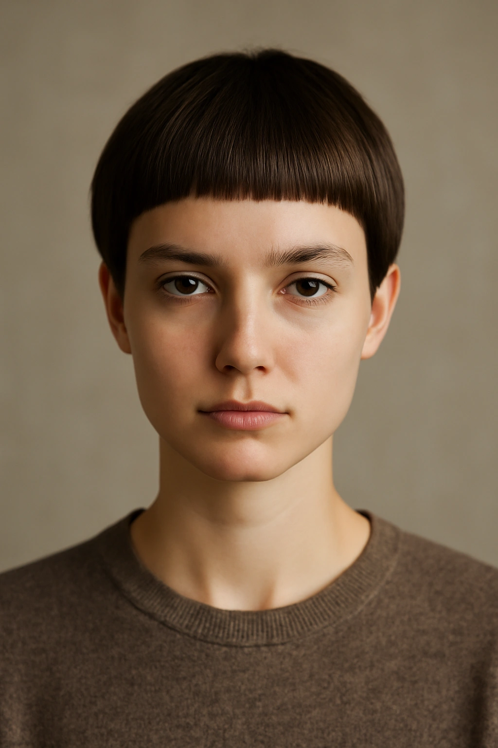 20 Pixie Styles Ranging From Classic To Edgy 5 Portrait of The Blunt Pixie Crop with uniform blunt length in studio lighting