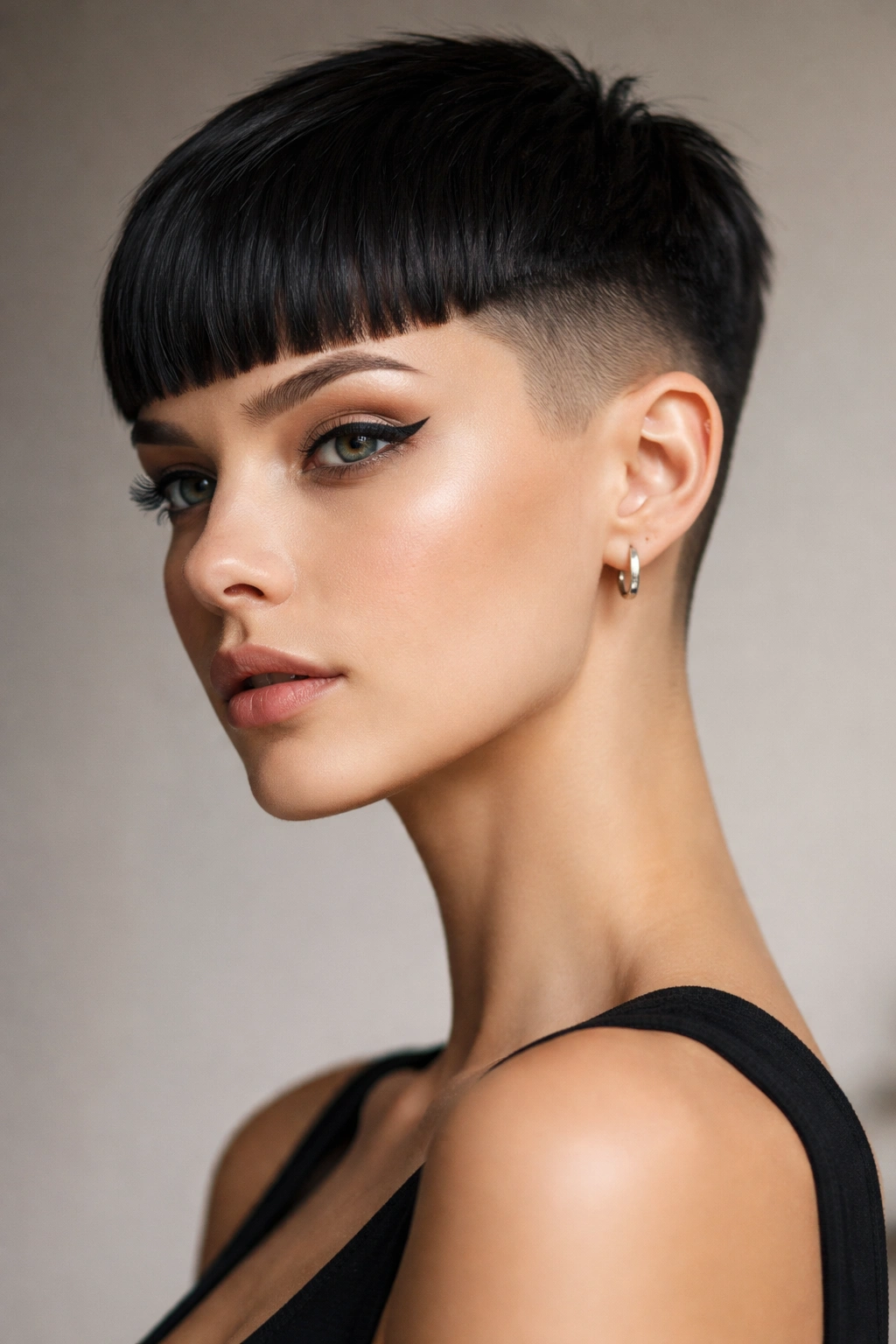 8 Shaved Pixie Cuts That Make A Bold Statement 5 Blunt-banged shaved pixie with strong blunt fringe