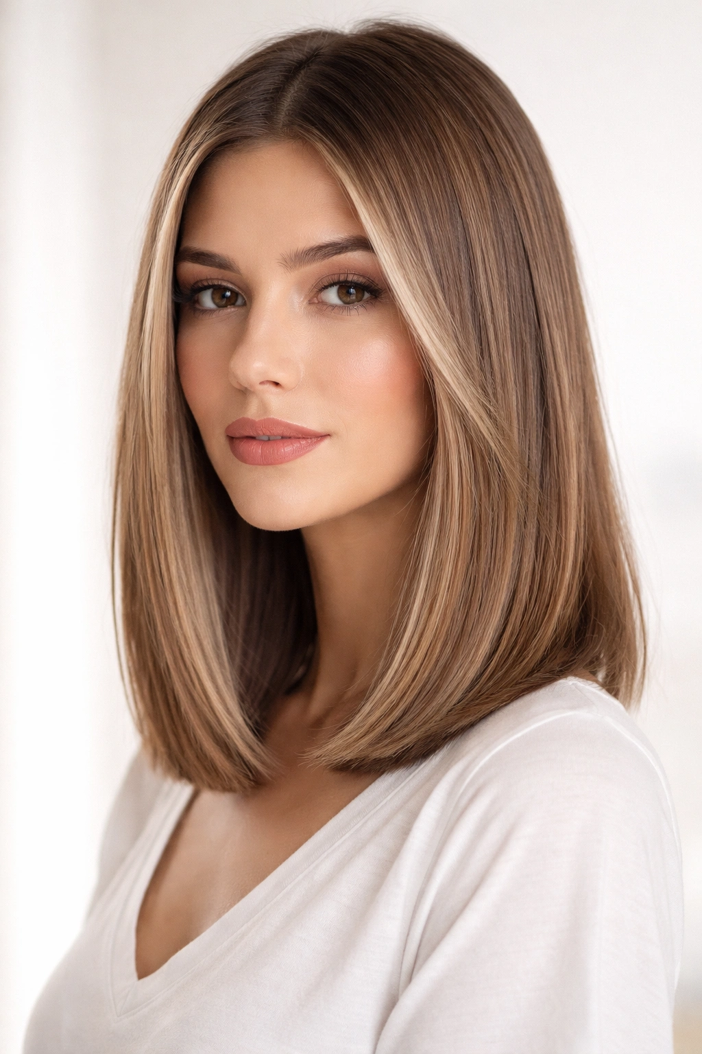 25 Medium Length Hairstyles For Women On The Go 16 Straight blunt shoulder-length hair with hidden texture and crisp edge