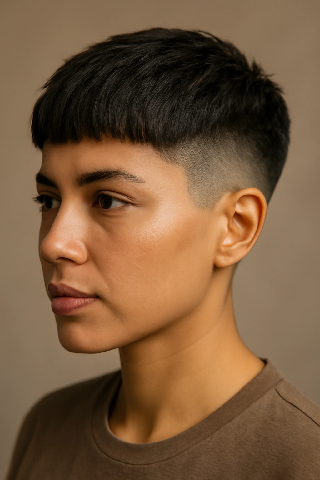 12 Short Haircuts Latina Women Are Asking For Now 6 Latina woman with blunt textured top and visible undercut on sides