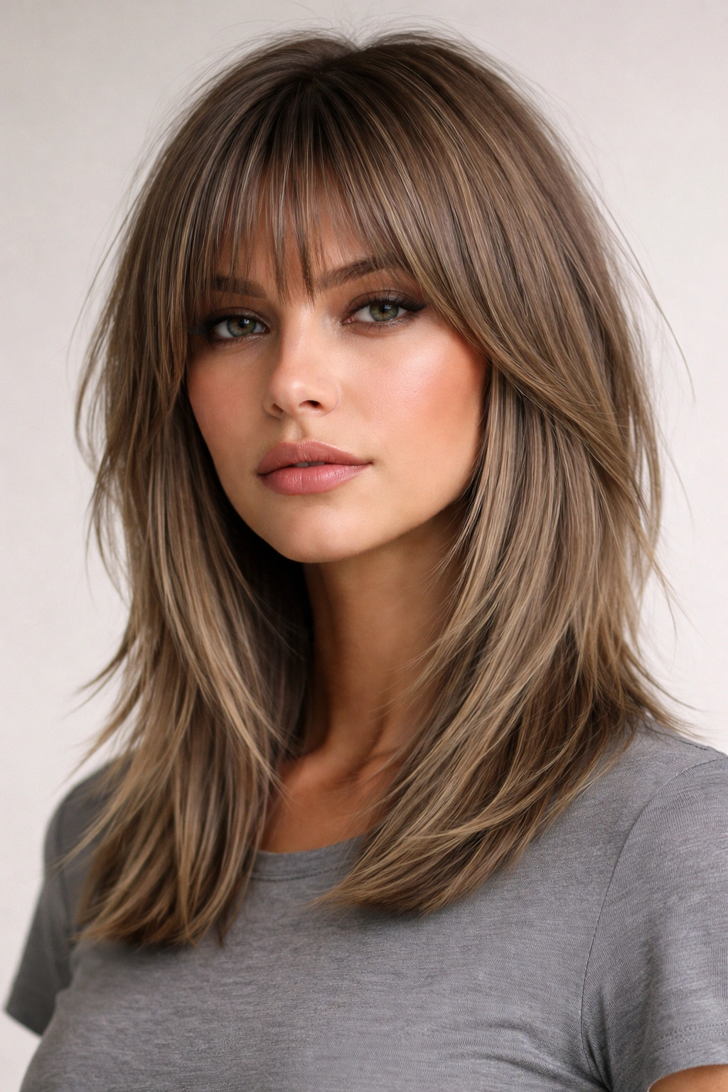 15 Medium Shag Haircuts For Straight Or Wavy Hair 4 Close-up of blunt-textured shag showing crisp blunt ends and defined layers.
