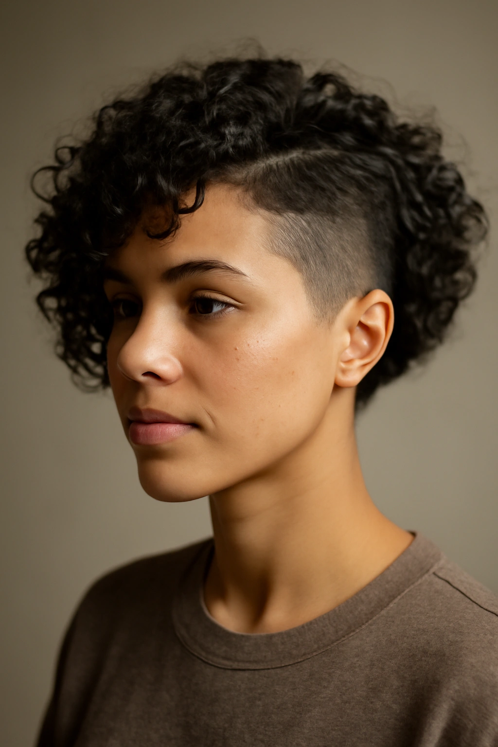 12 Angled Bob Cuts That Flatter Natural Curls 10 Head-and-shoulders shot showing blunt front of angled bob with hidden undercut.