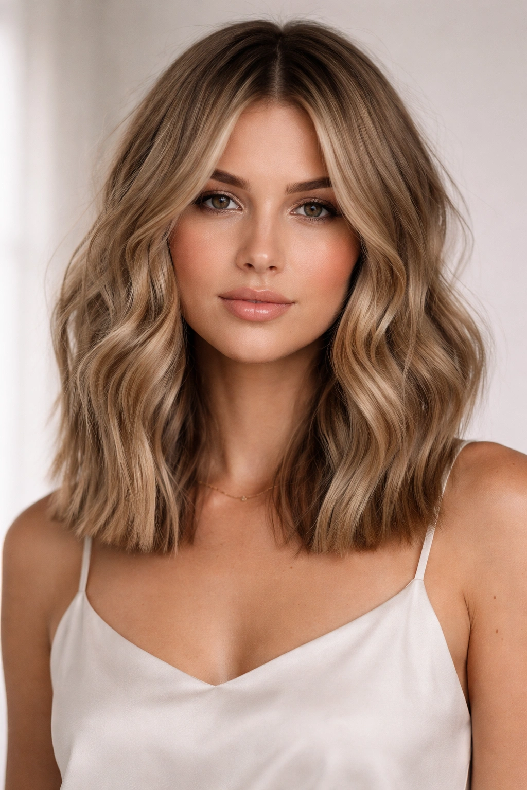 Blunt waves hairstyle with sharp ends and defined mid-length waves
