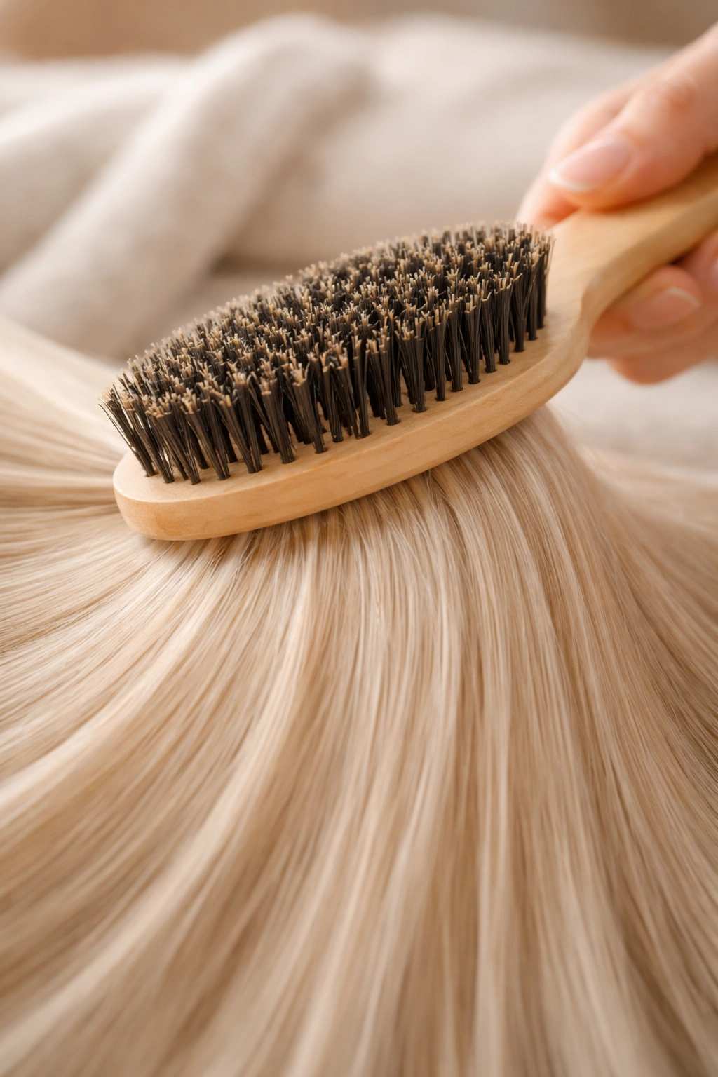 Boar bristle brush detangling fine 1A hair.