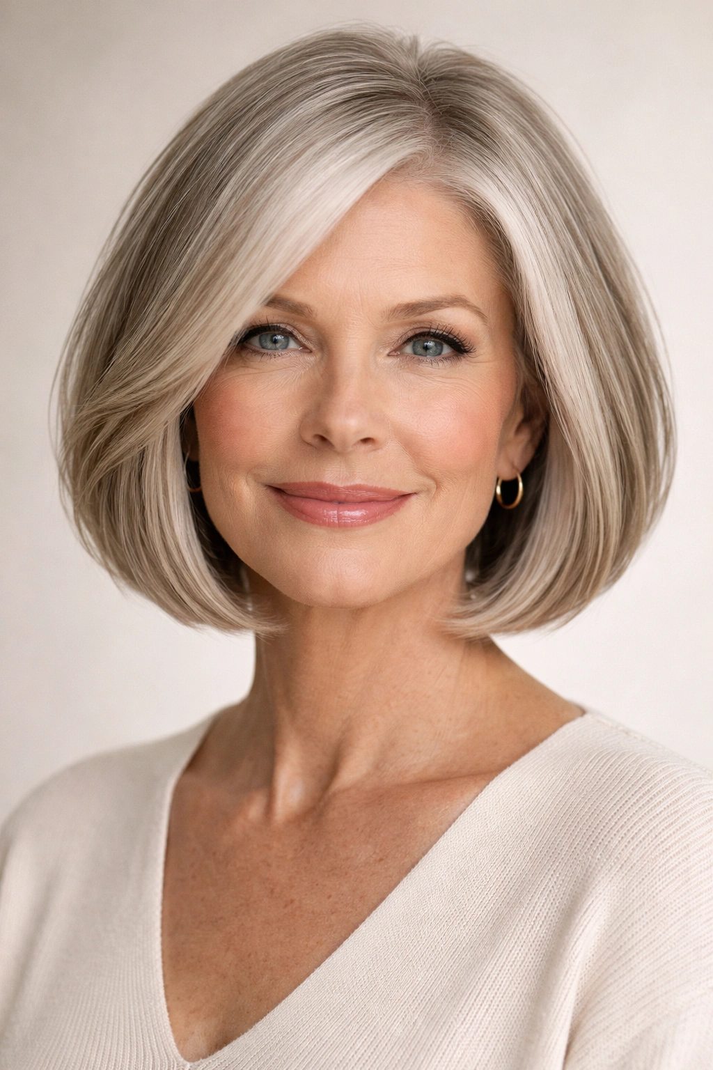 Frontal view of a blunt bob with slight movement for thickness