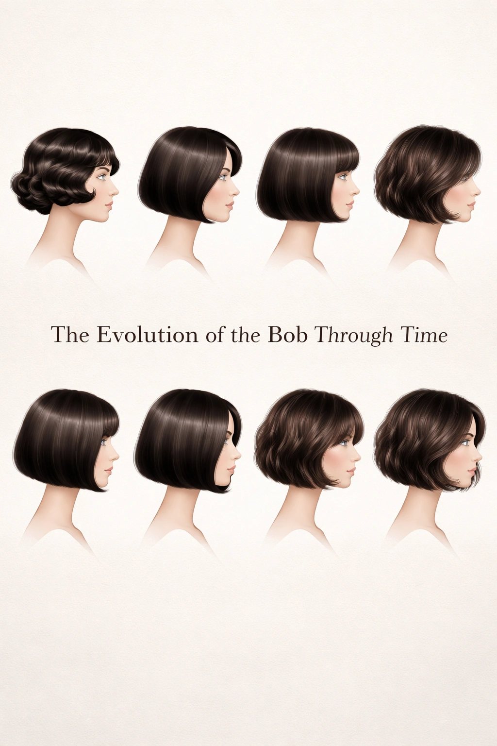 Timeline of bob hairstyle silhouettes from early 1900s to today