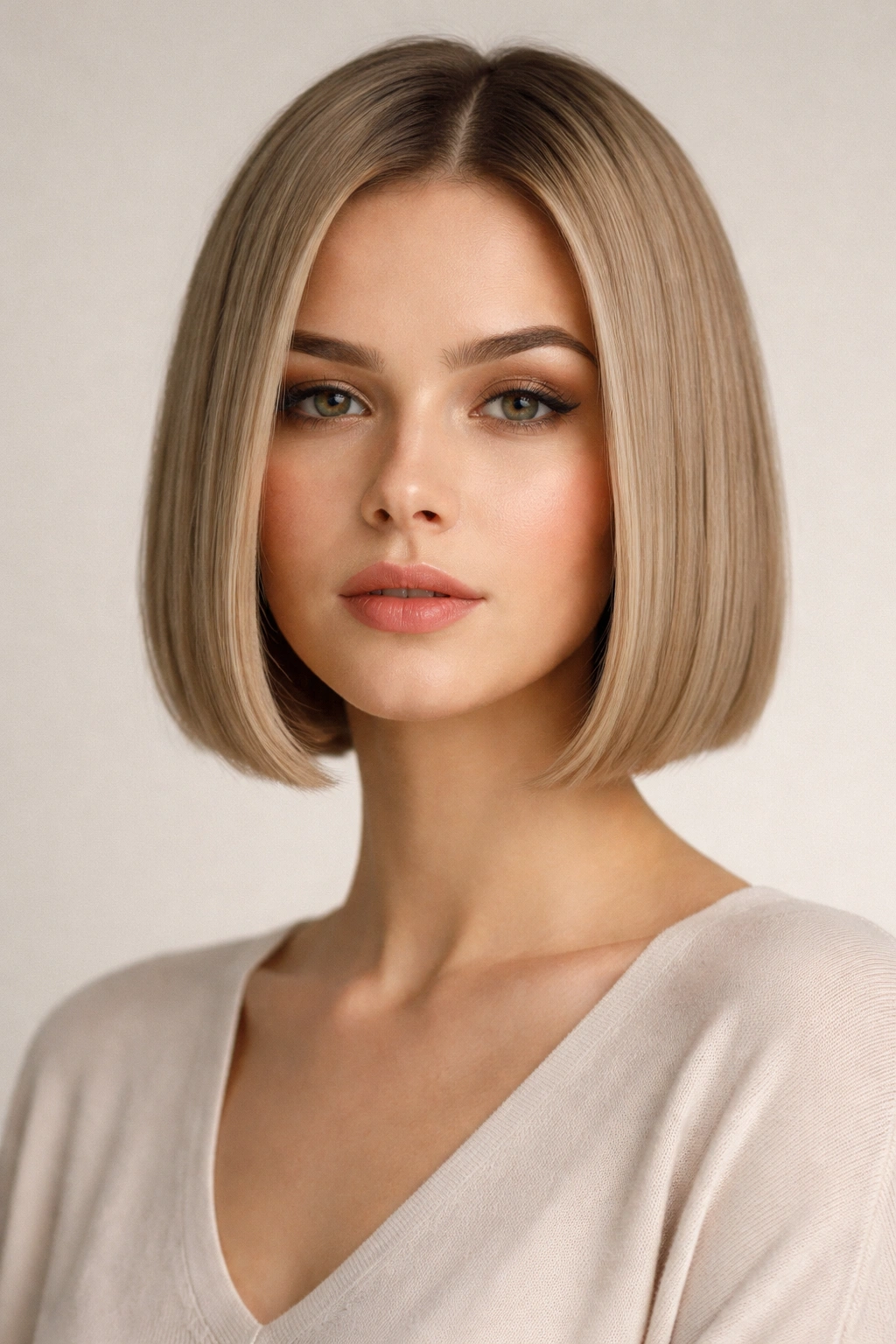 Blunt bob hairstyle with chin-length cut