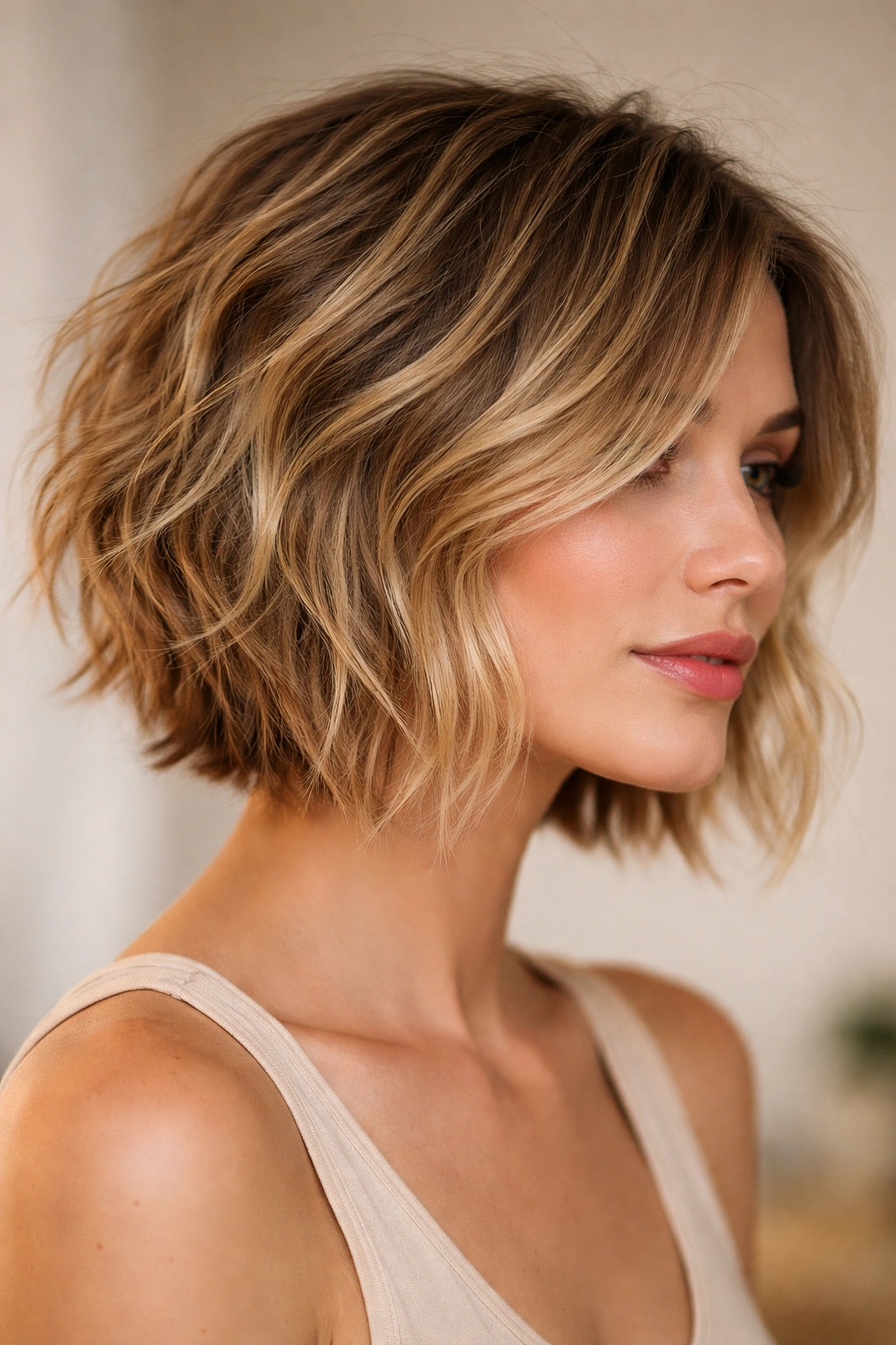10 Wash And Wear Styles For Effortless Mornings 2 Close-up of a tousled textured bob with layered movement