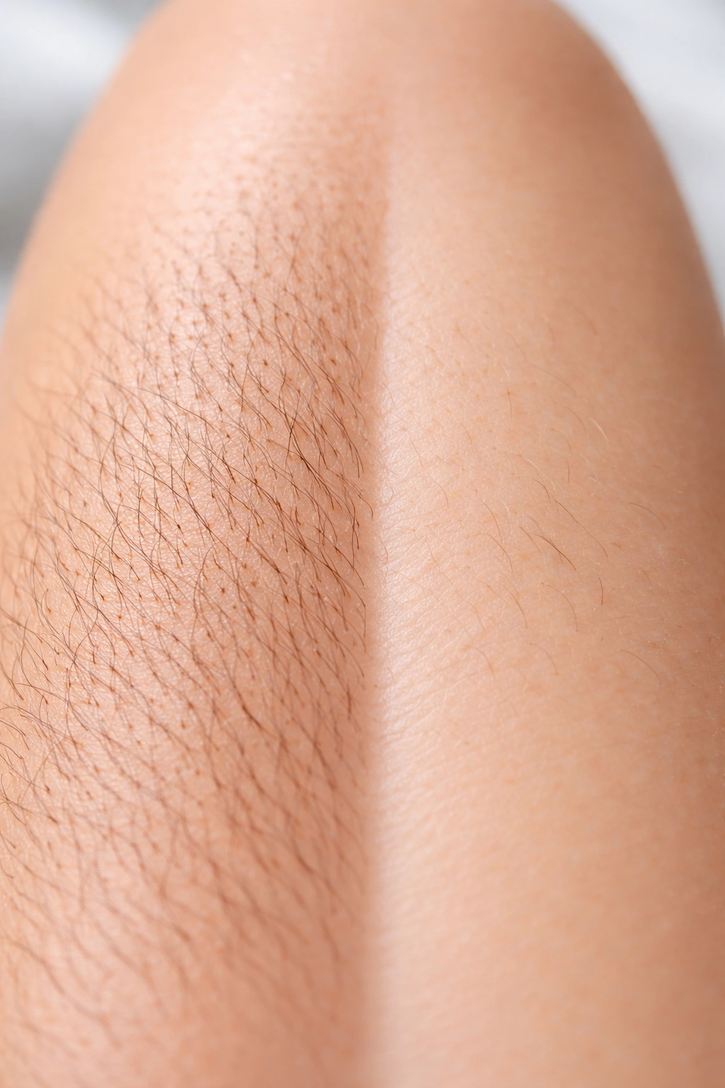 Arm skin with two zones of differing hair densities