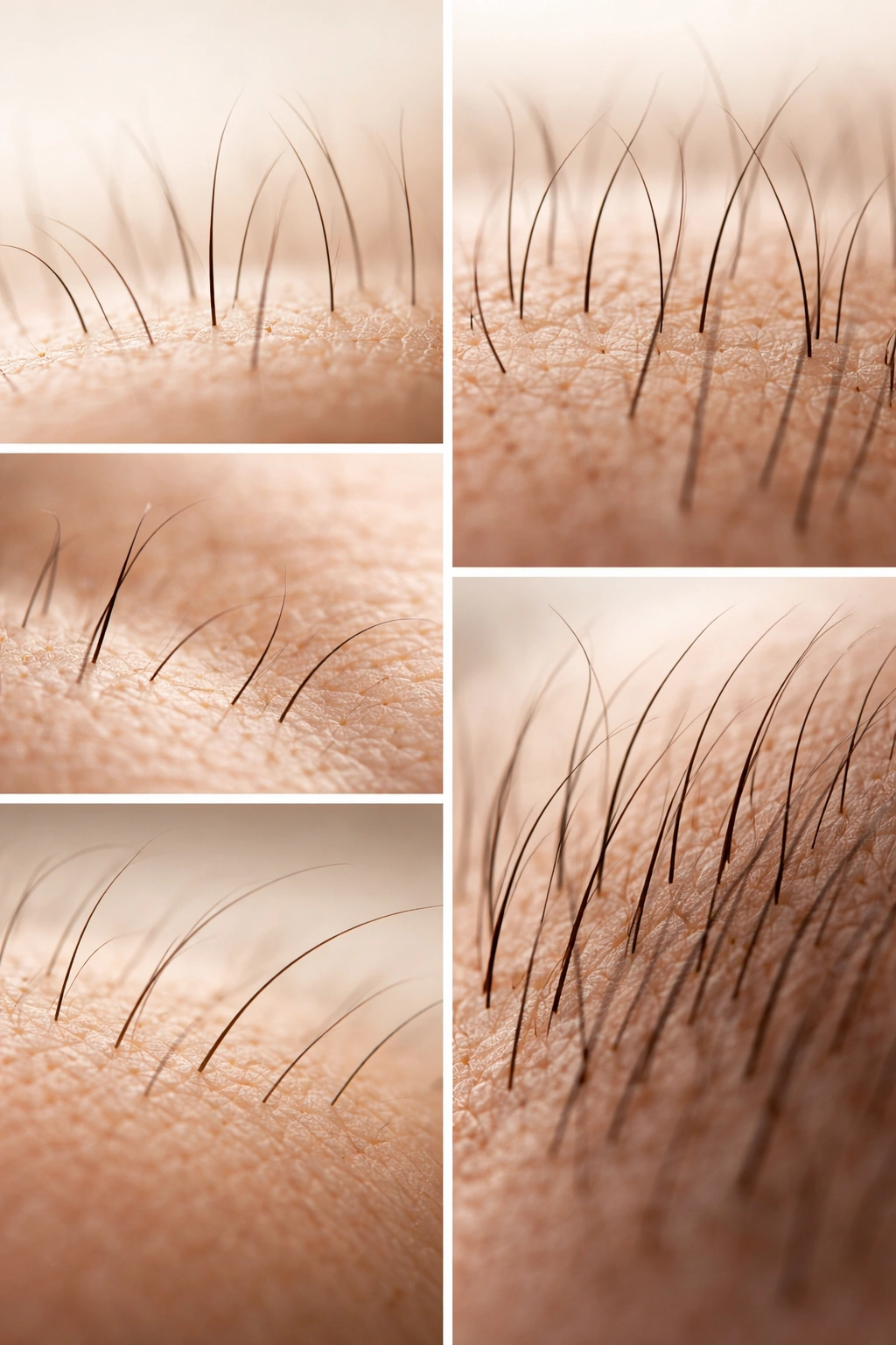 Skin patch showing hairs of various lengths illustrating length variation by body area