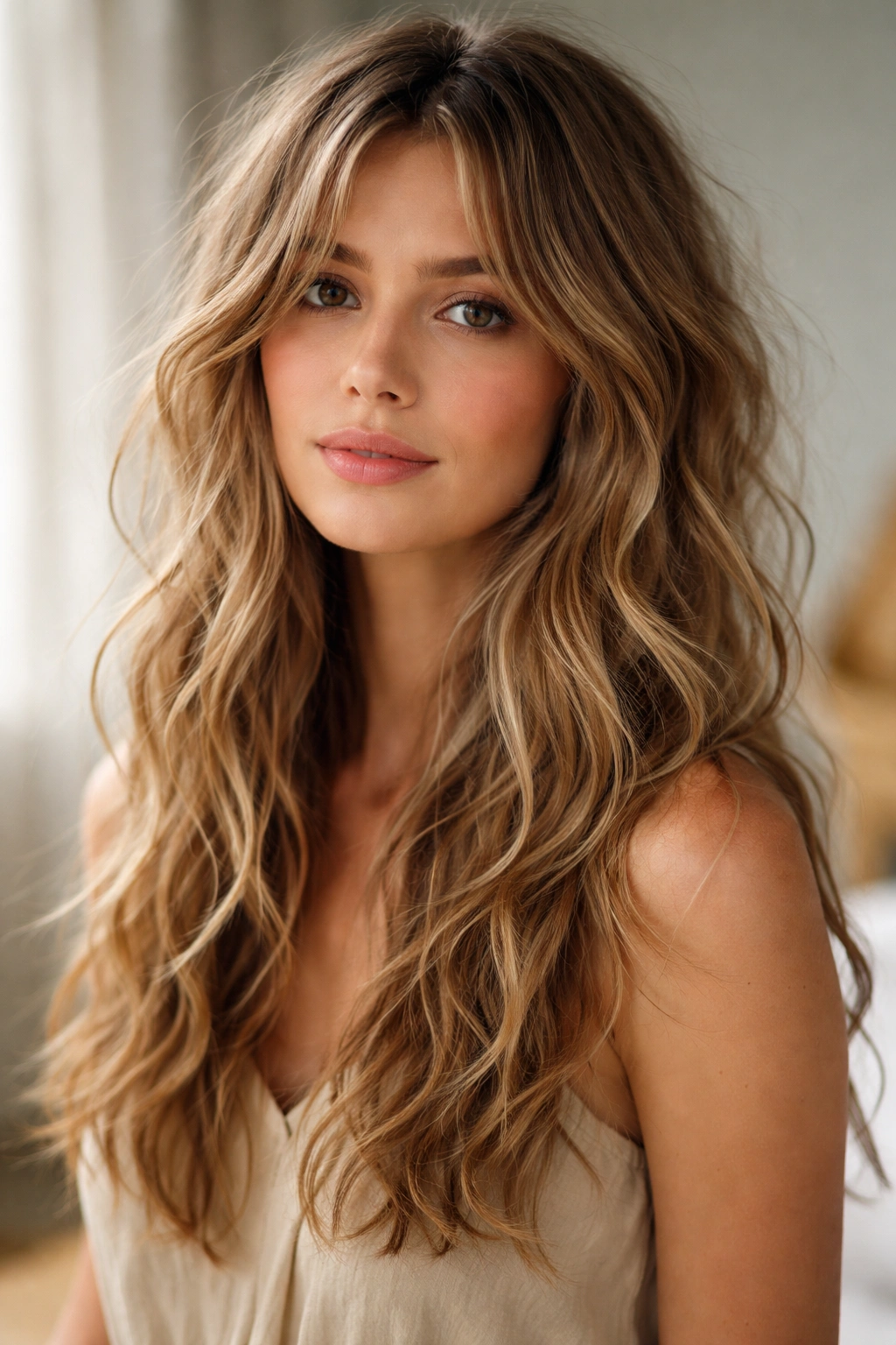 Fine hair with bohemian waves and scattered layers