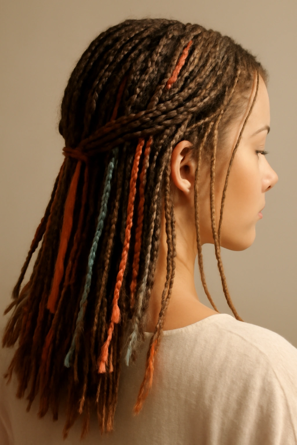 Boho micro braids woven with ribbons and yarn for a bohemian look