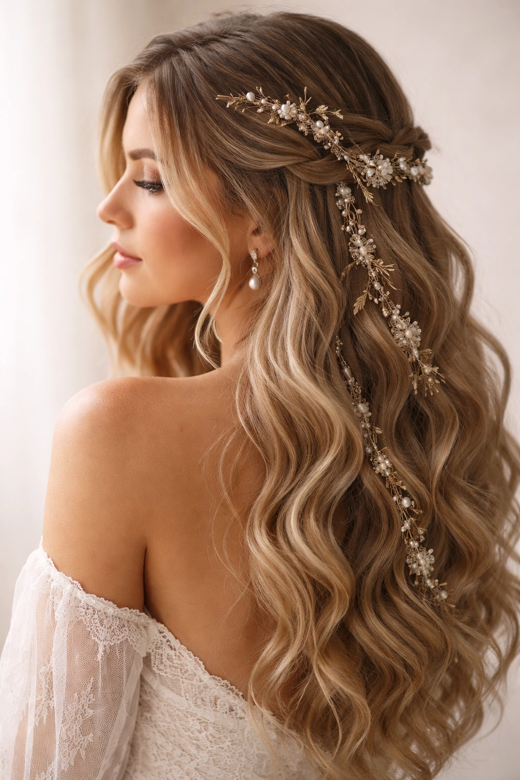 Boho-romantic soft waves with woven beaded accessories