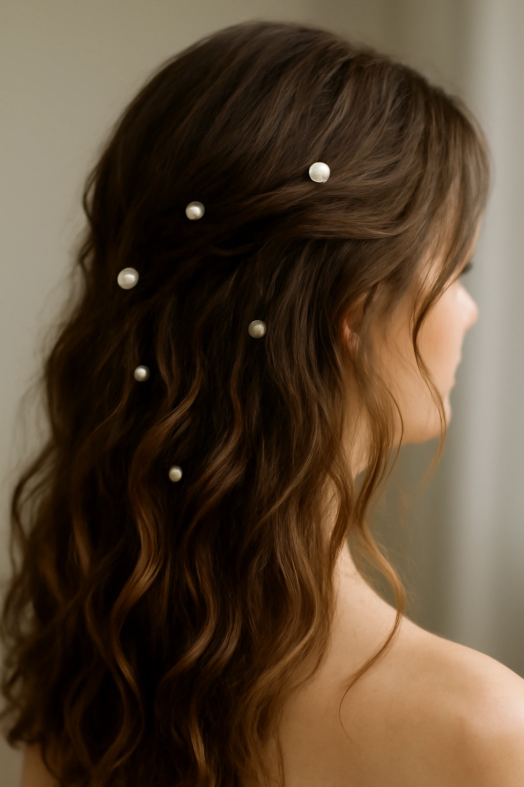 12 Dreamy Wavy Wedding Hairstyles for Every Length 6 Boho waves with pearl pins in bridal hair