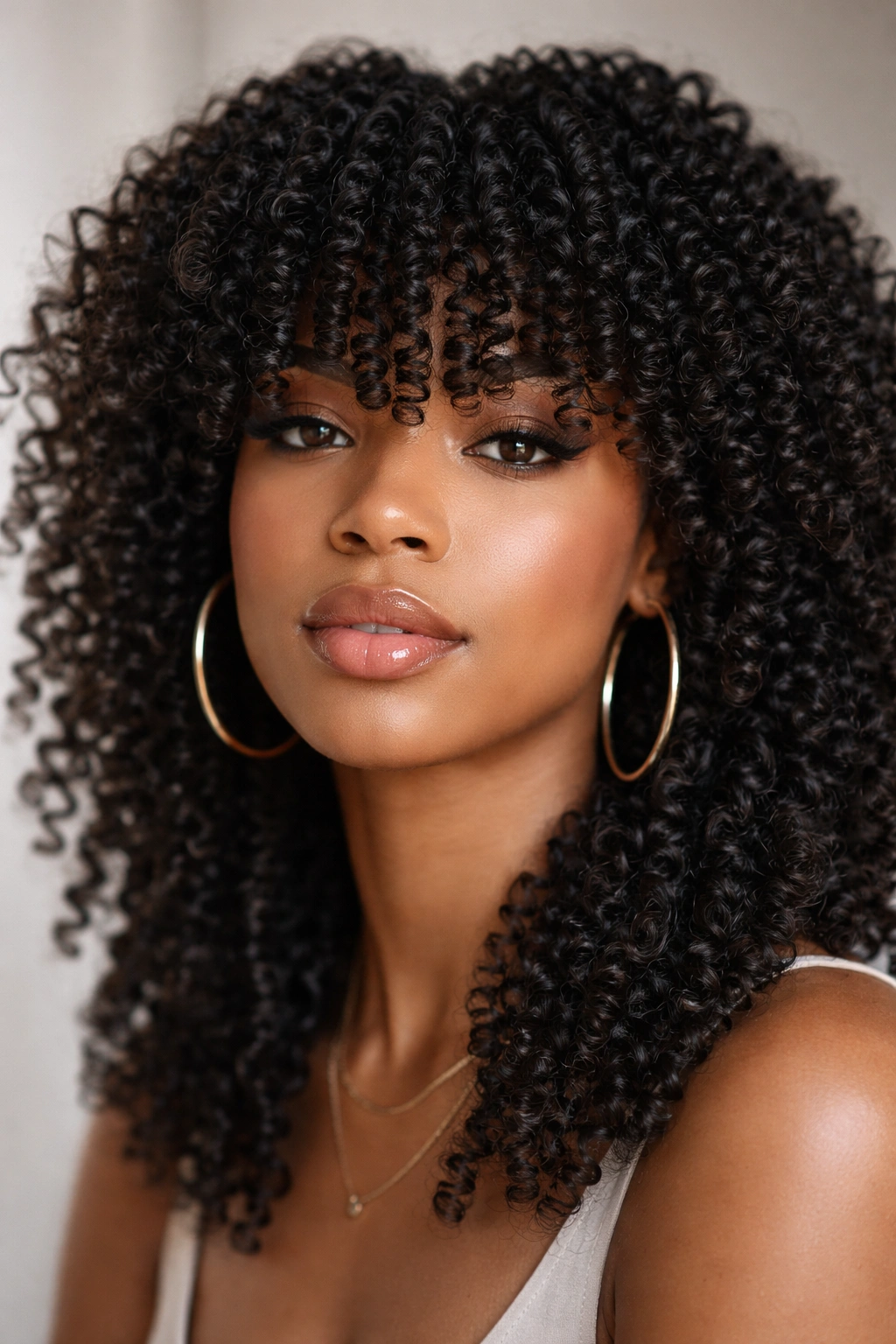 12 Curly Bang Haircuts For Every Type Of Curl 10 Bold coil bangs on dense 4A–4C curls.