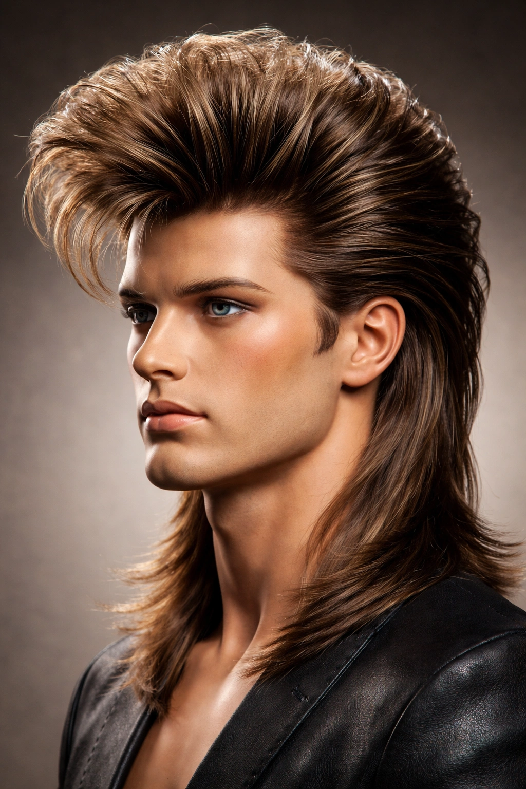 Close-up of a bold 1980s hairstyle on a mannequin head with teased volume