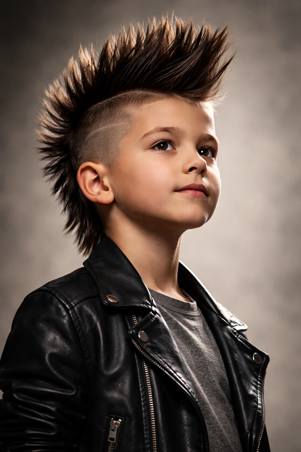 Boy with a bold modern mohawk with a long center strip and shaved sides