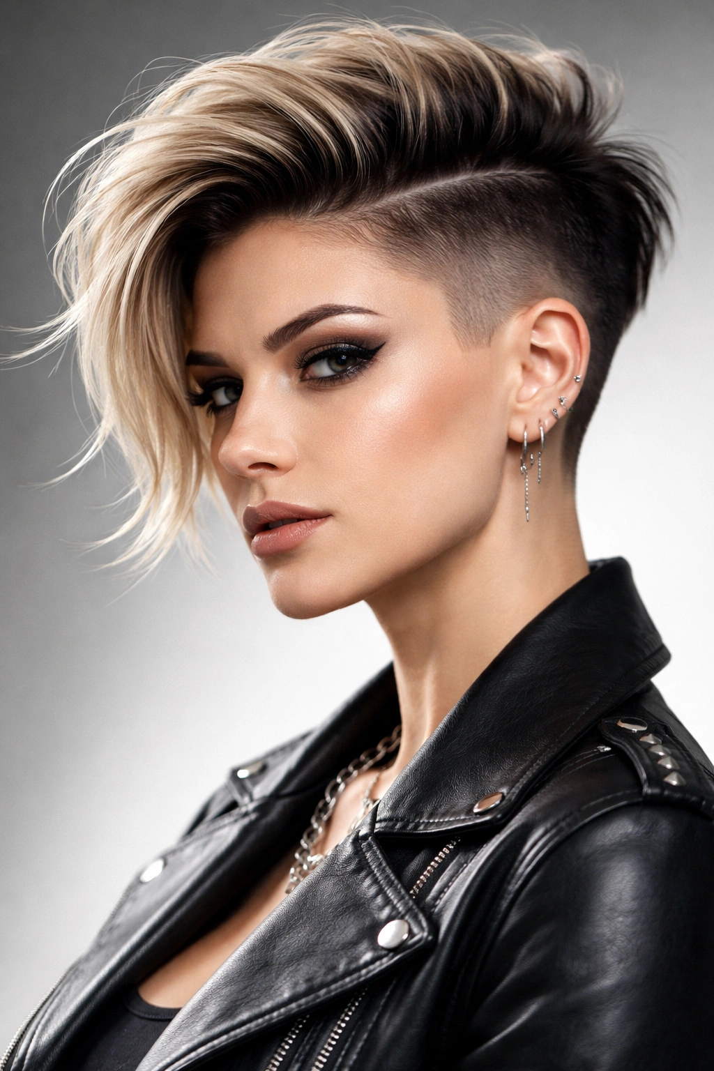 High-contrast portrait of bold statement undercut with shaved sides and long top