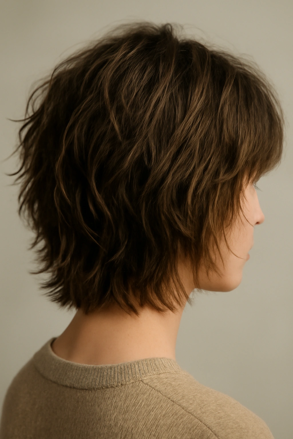 20 Shaggy Styles That Make Your Hair Look Effortlessly Good 21 Close-up of shag hairstyle emphasizing a defined bottom line and texture.