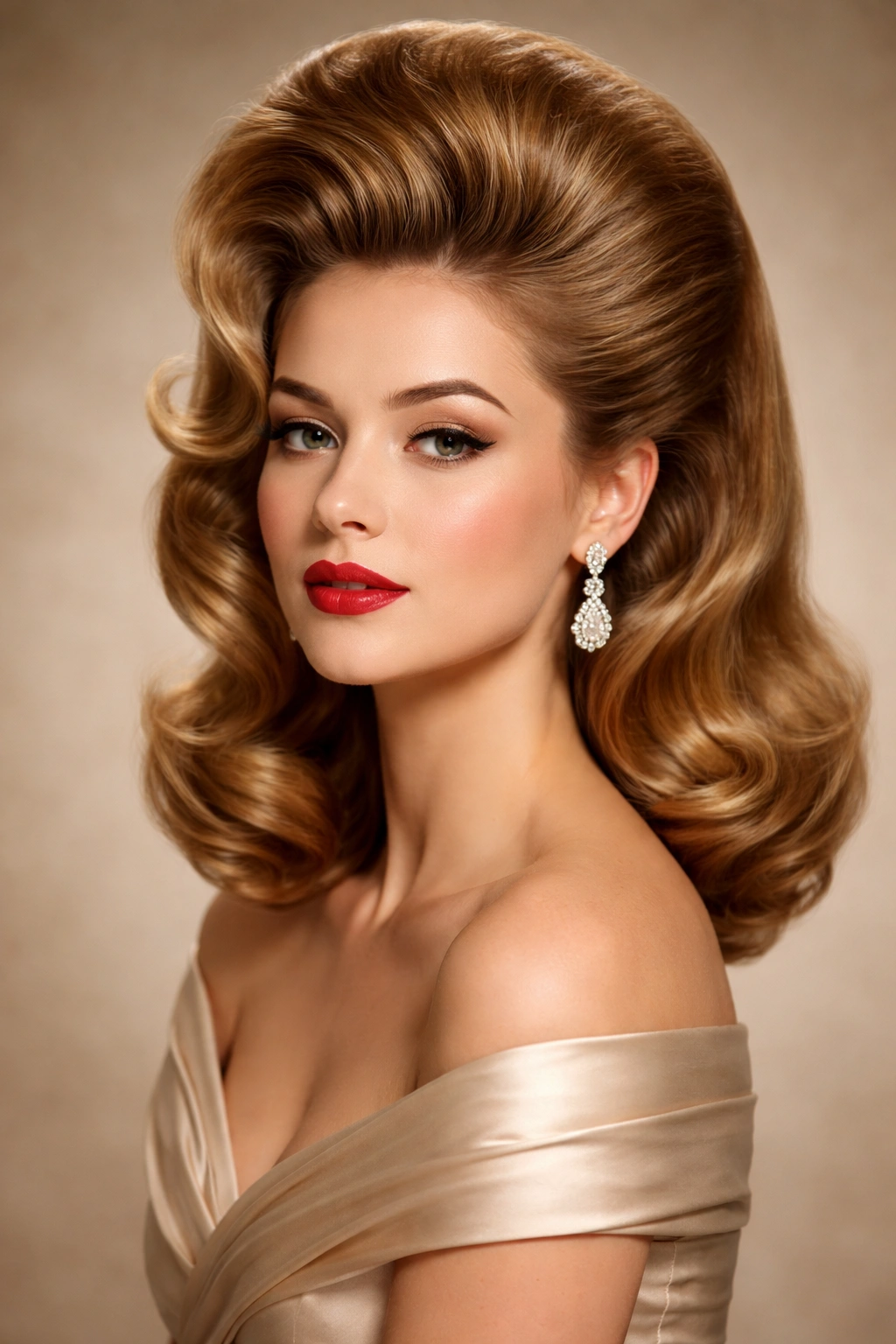 Bouffant hairstyle with high crown and smooth sides