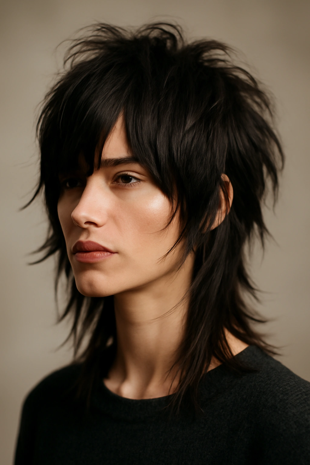 20 Shag Cuts That Instantly Upgrade Your Look 19 Close-up of a person with an avant-garde boundary-breaking shag featuring dramatic asymmetry and textured layers