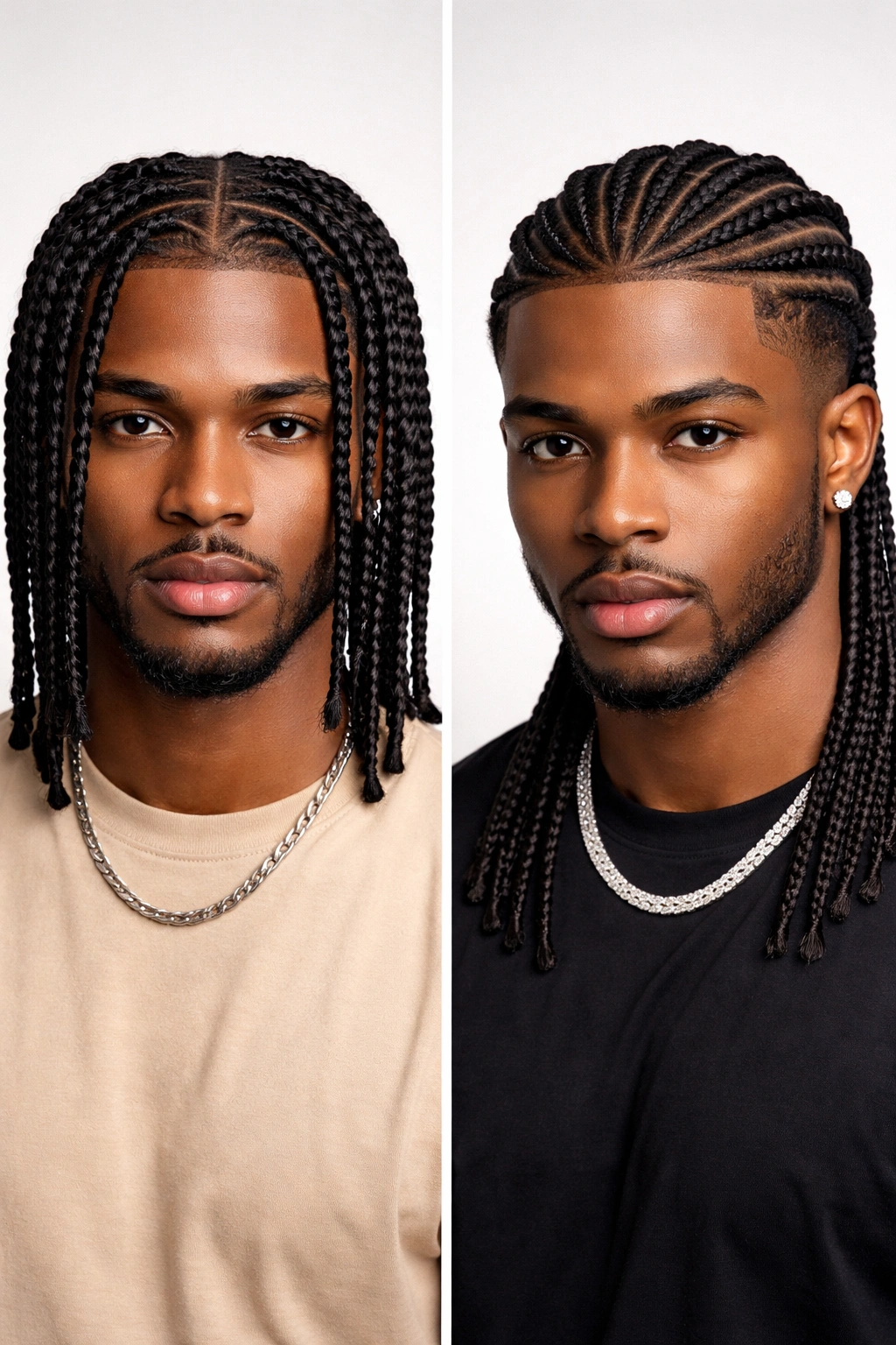 Head with box braids and cornrows in protective style