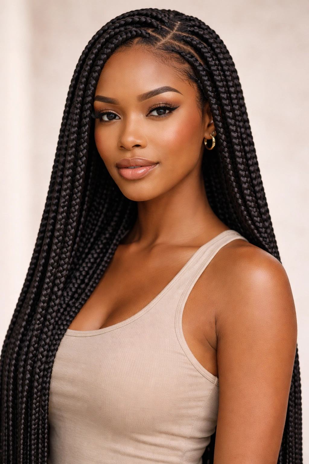 Close-up of Classic Box Braid Crochet hairstyle with uniform, polished braids