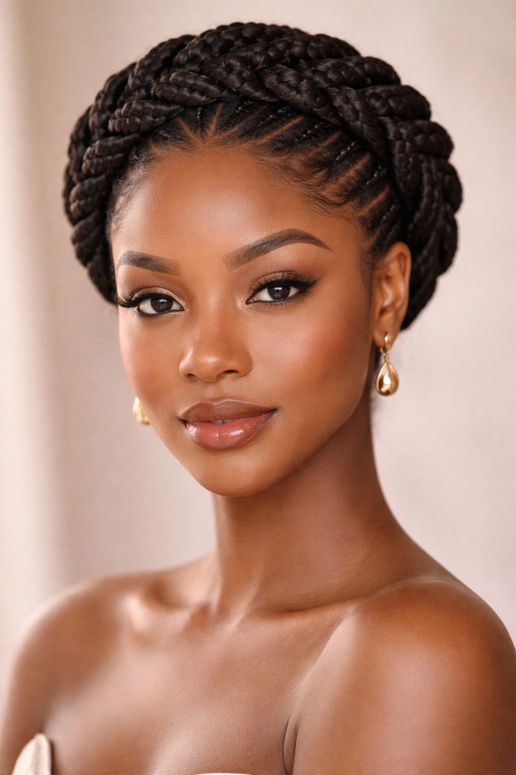 10 Two Braid Natural Styles Black Women Love 1 Close-up of box braids styled into a crown around the head, highlighting texture