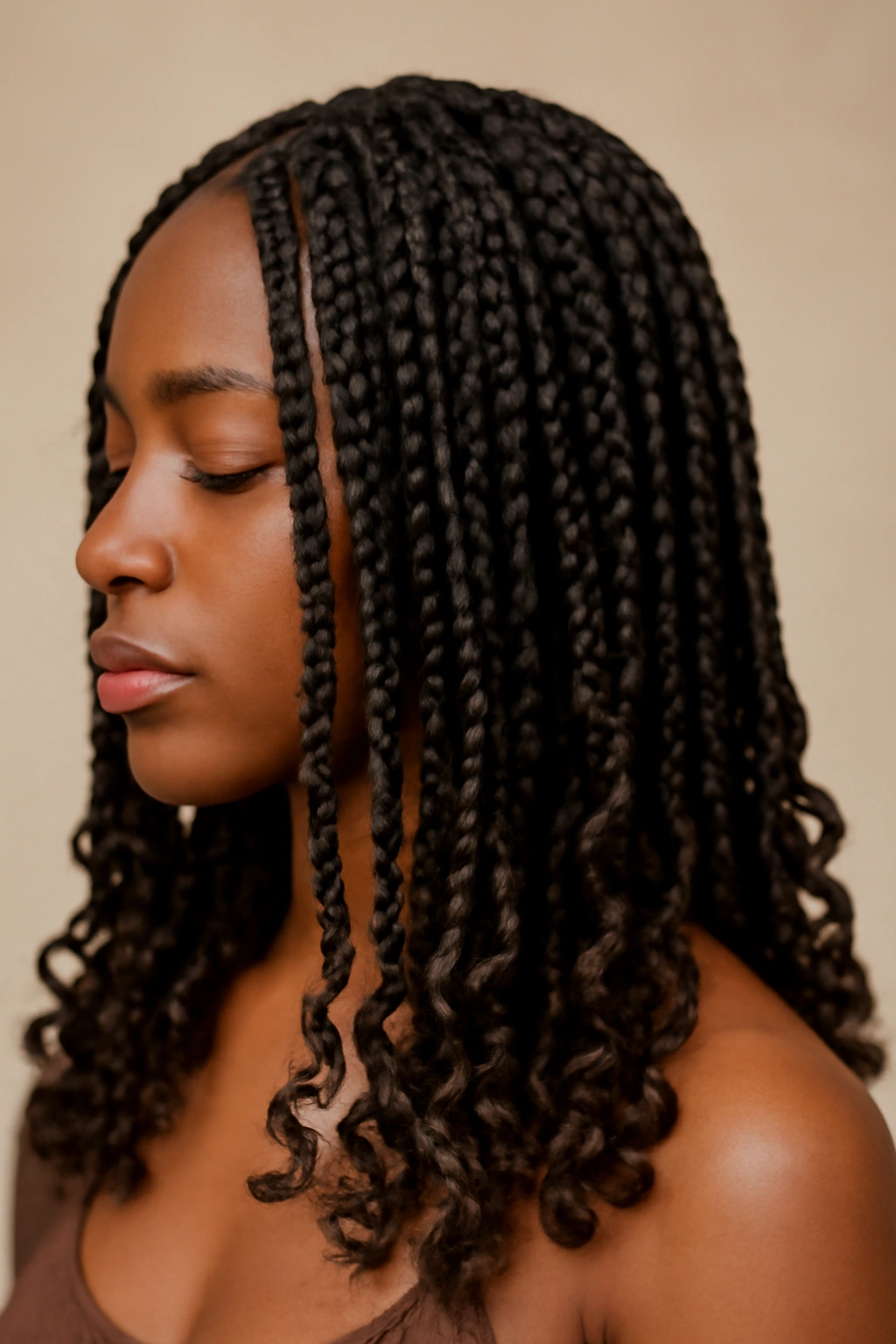 18 Box Braid Styles You'll Want to Show Your Braider 16 Close-up of box braids with curled ends