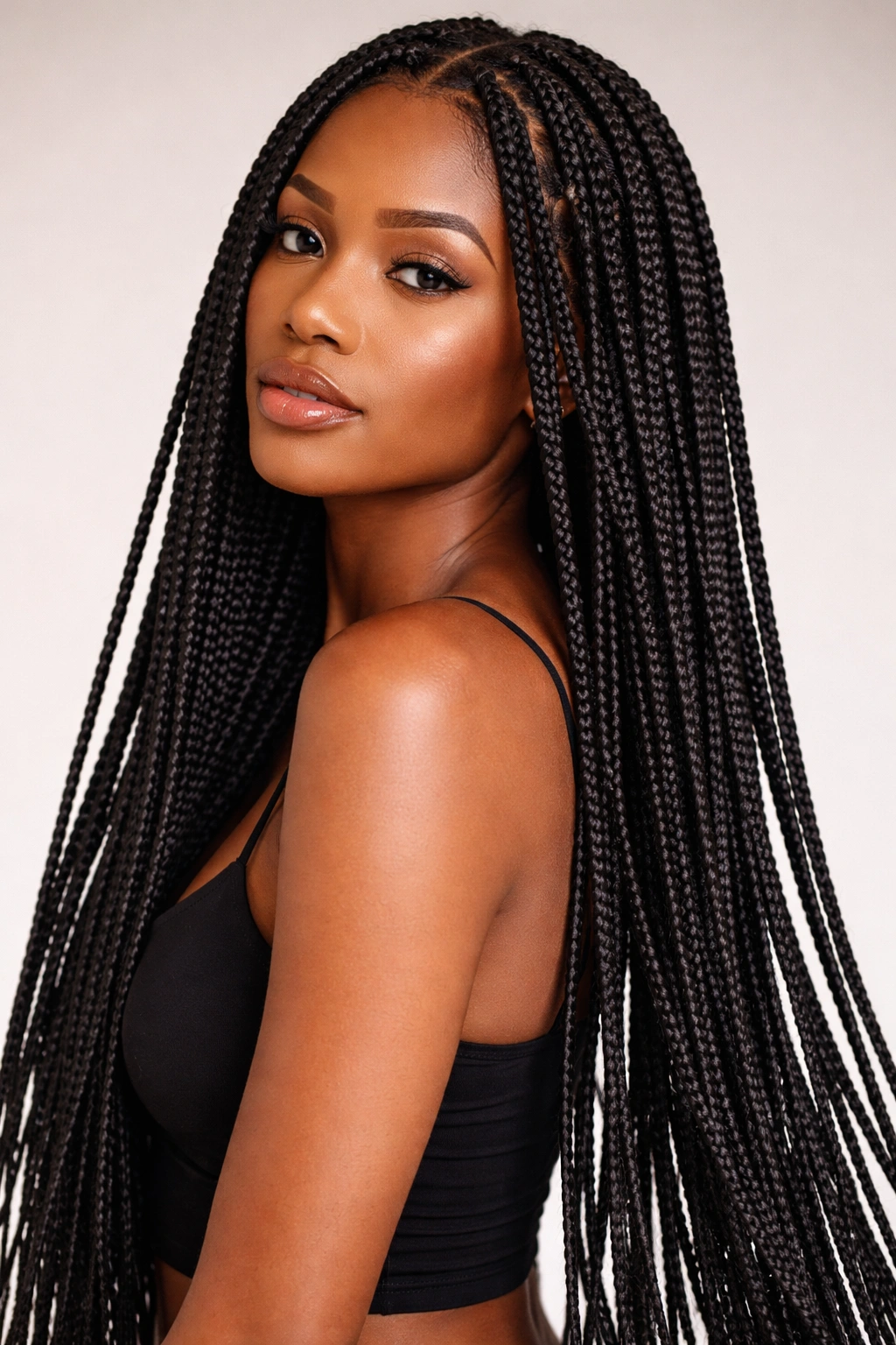 25 Braided Hairstyles For Black Women To Bookmark 2 Full head of box braids showing volume and length
