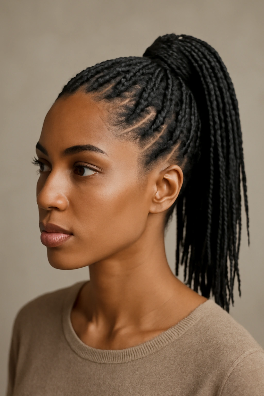 12 Short Box Braid Styles That Look Neat and Polished 3 High ponytail made from short box braids with a neat base