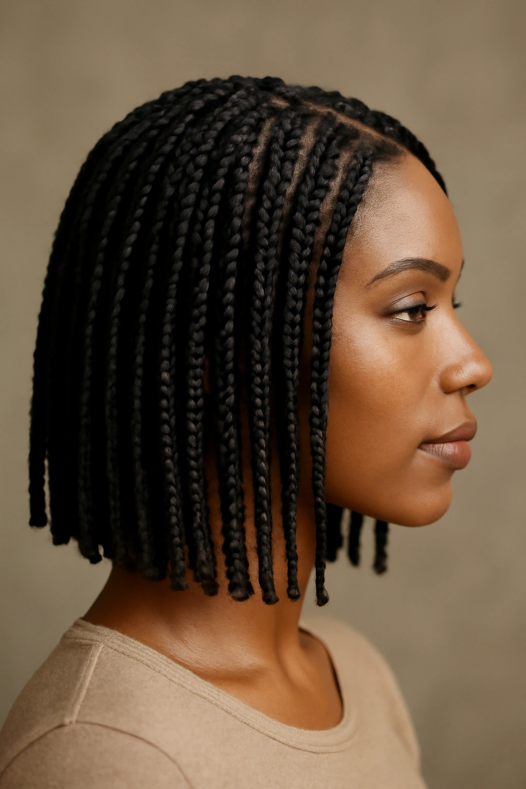 12 Short Box Braid Styles That Look Neat and Polished 1 Close-up of shoulder-length box braids with minimal beads and clean edges