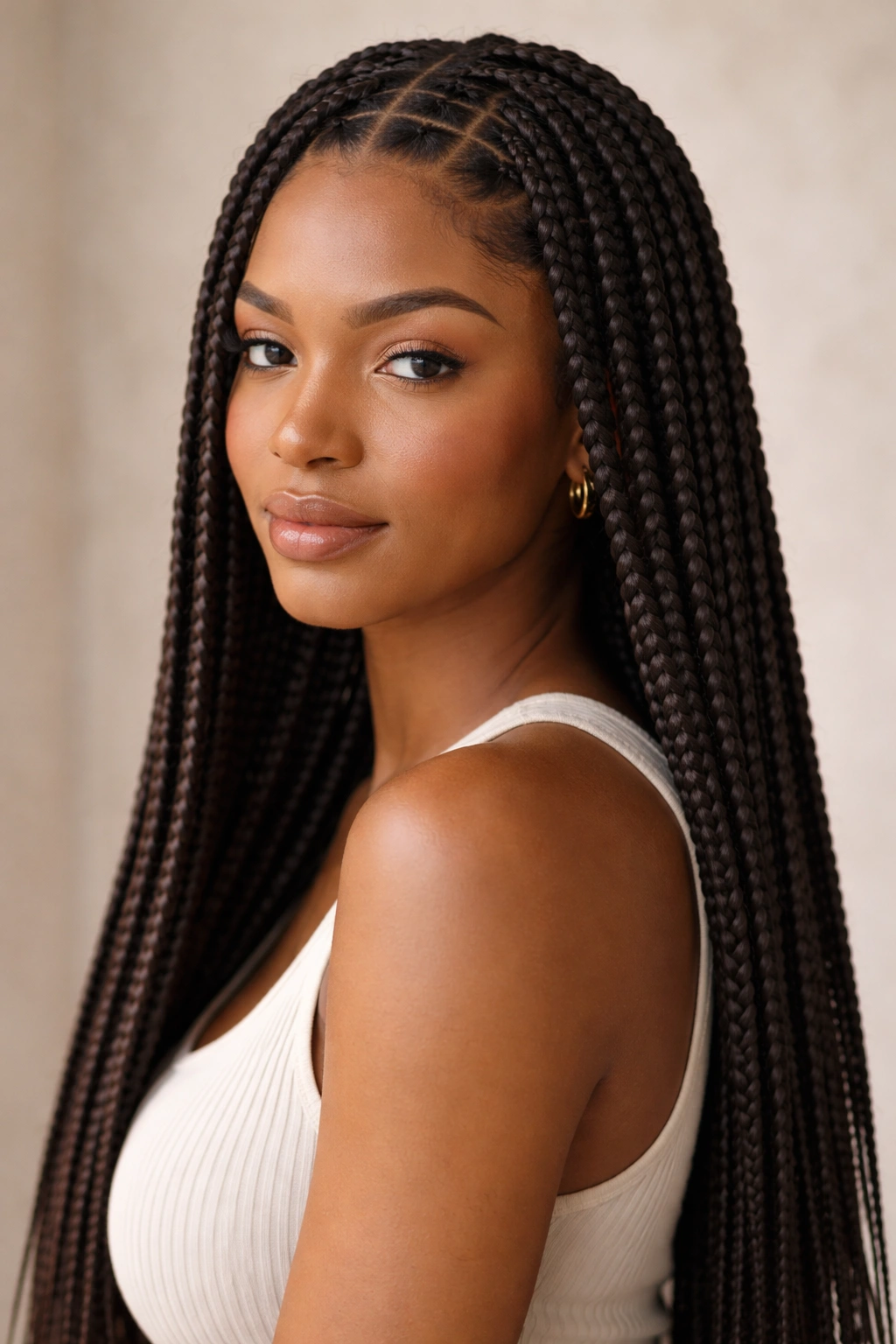25 Natural Hairstyles For Coily And Curly Textures 5 Profile view of box braids with square scalp partitions.