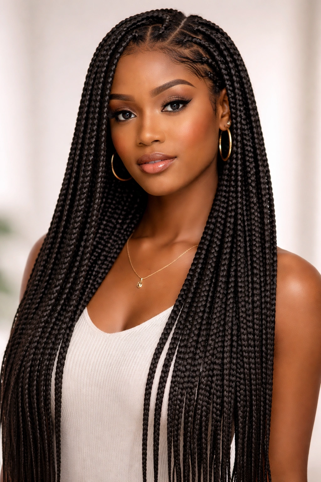 Close-up of uniform box braids in a protective hairstyle