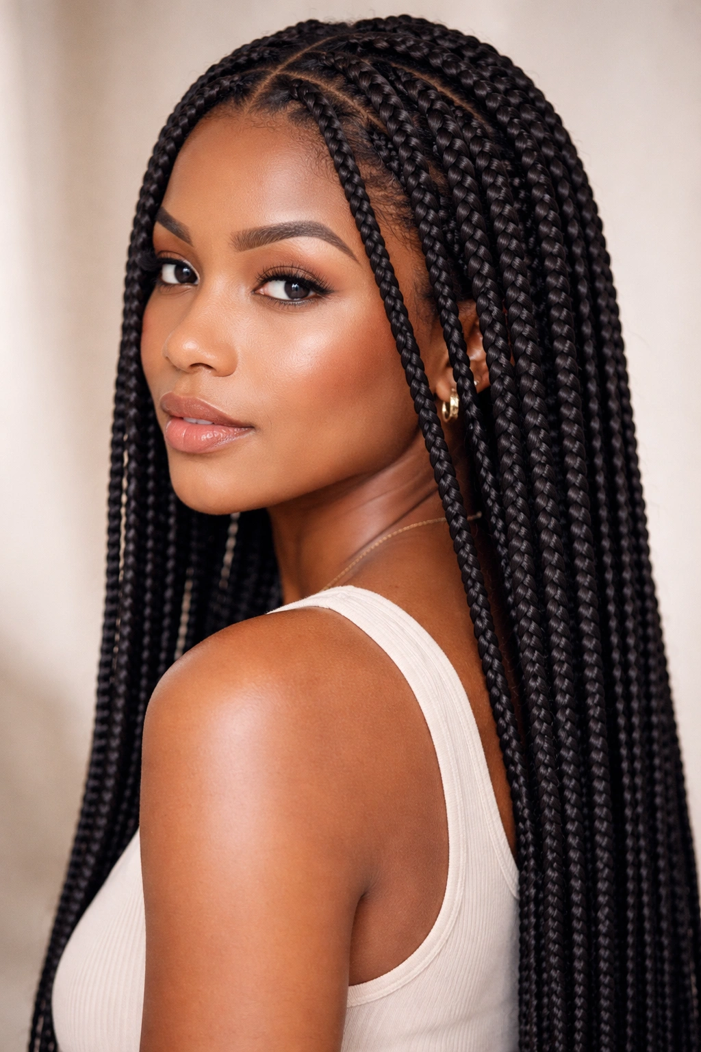 Close-up of box braids on a protective hairstyle model