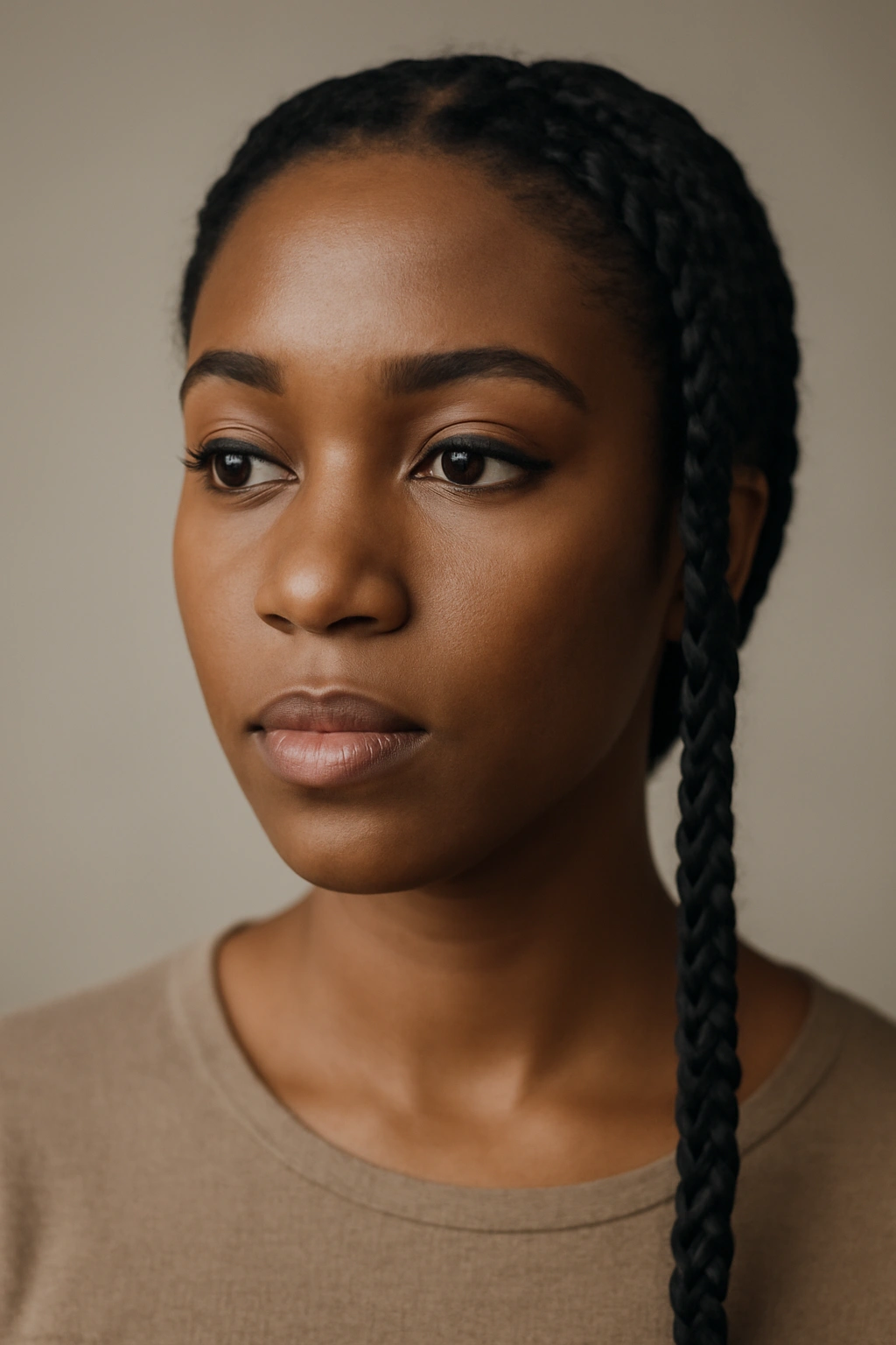 12 Protective Braids for Natural Hair to Bookmark 13 Close-up of a box braid hairstyle on a person in a neutral studio setting