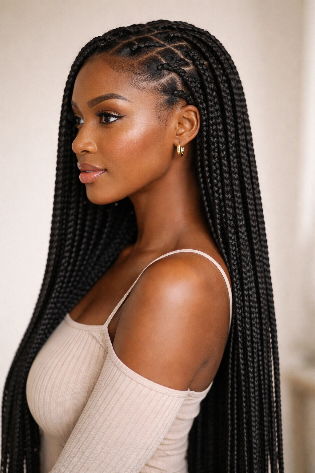 12 Cute And Simple Hairstyles For Black Women 11 Side profile of a Black woman with box braids