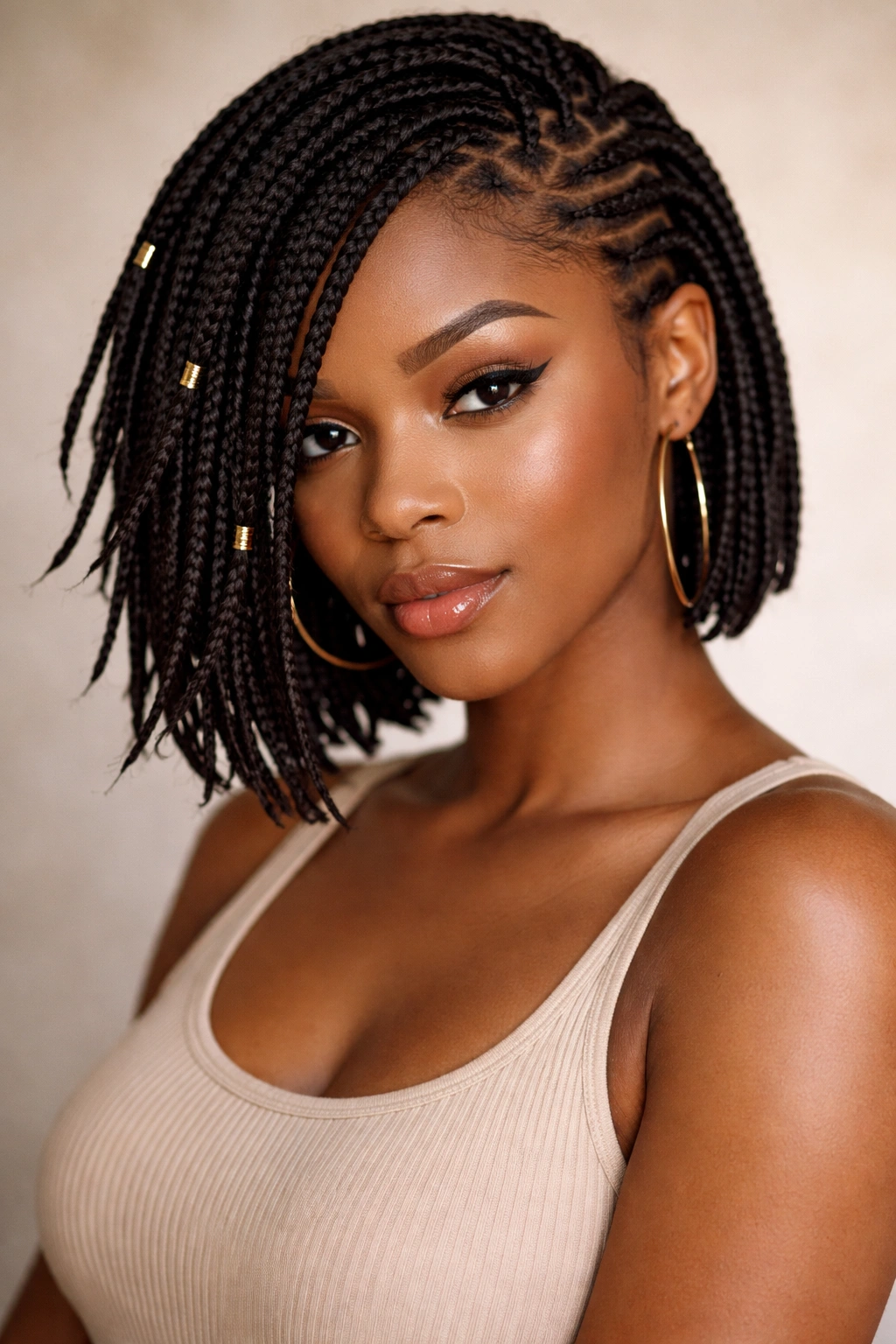 15 Box Braid Styles That Look Great On Short Hair 5 Side-swept box braids on short hair with dramatic asymmetry