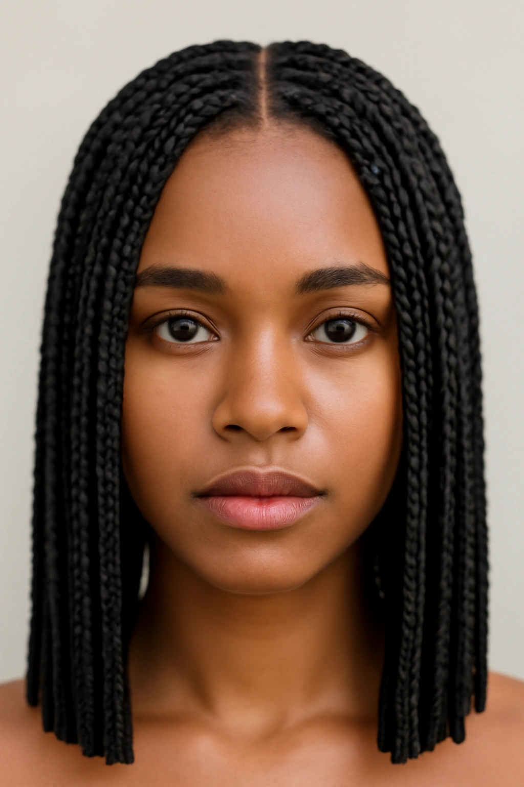20 Box Braid Styles From Short Bobs to Waist Length 20 Close-up of straight-perimeter box braids with sealed ends