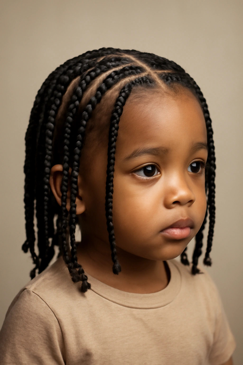 12 Beautiful Braided Hairstyles for Black Toddlers 1 Close-up of a toddler wearing classic box braids in a neat scalp grid