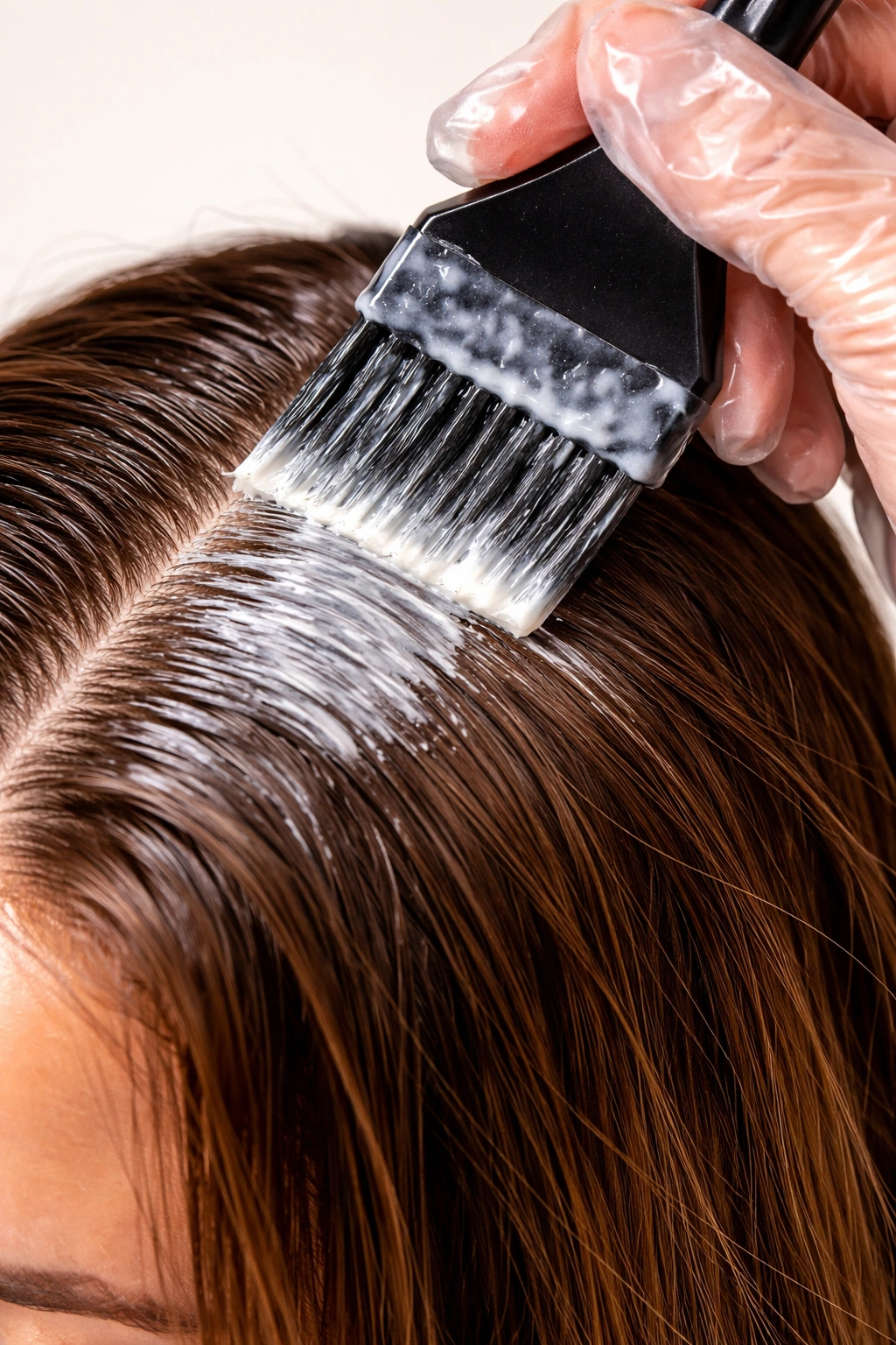 Hair being dyed on unwashed strands with natural oils at the scalp