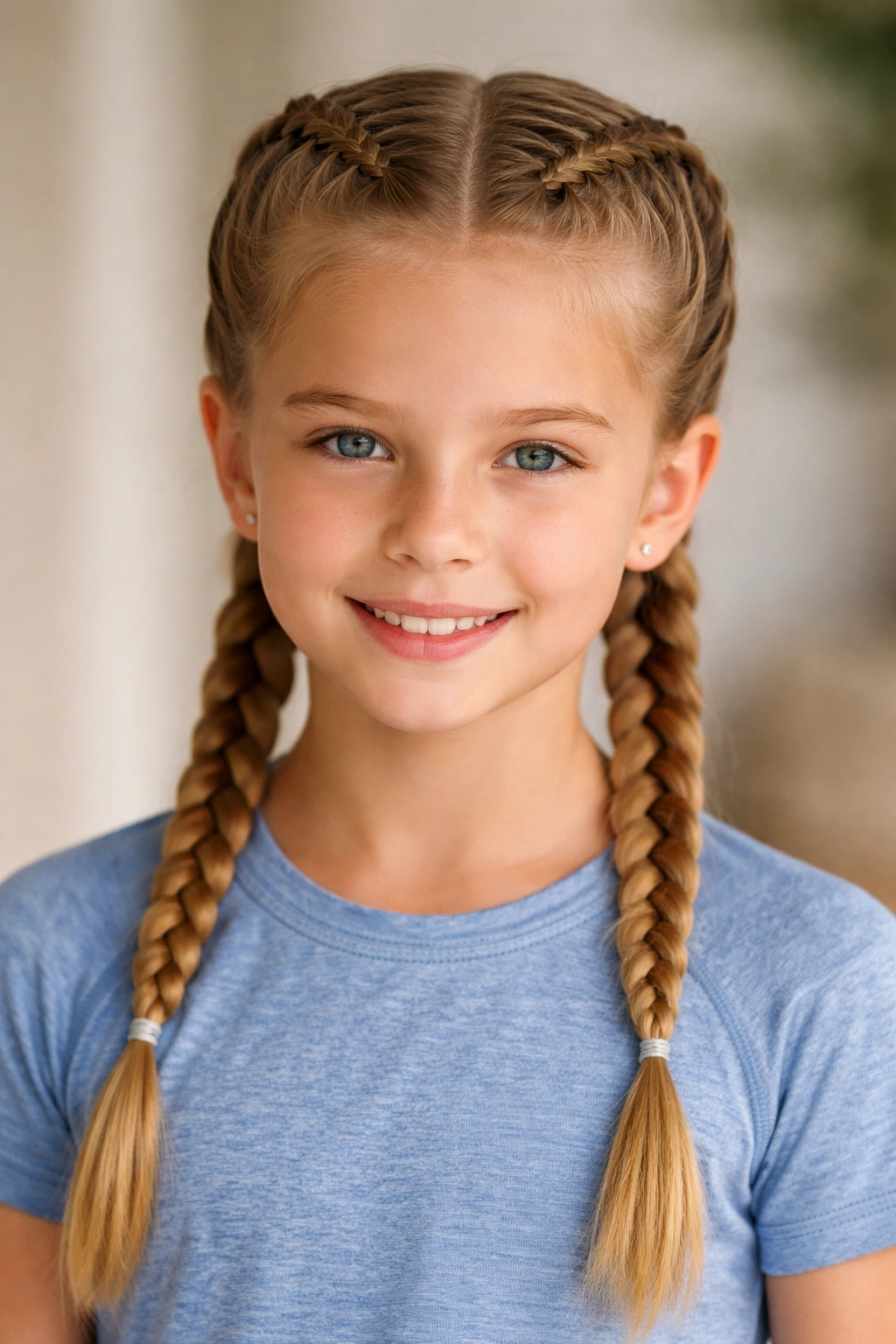 Two boxer braids starting at the hairline and running back.