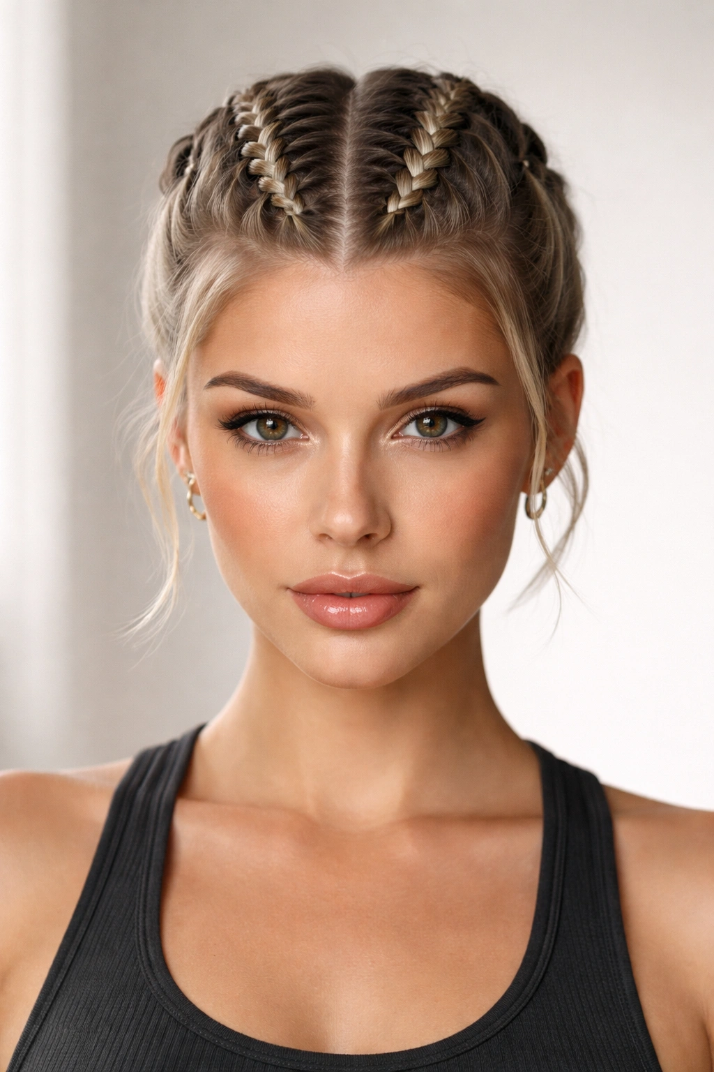 20 Short Braided Hairstyles To Pin Right Now 4 Front close-up of two thick boxer braids down the center of a short crop
