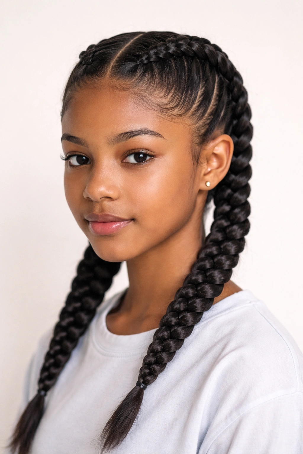 Two thick cornrows from hairline back