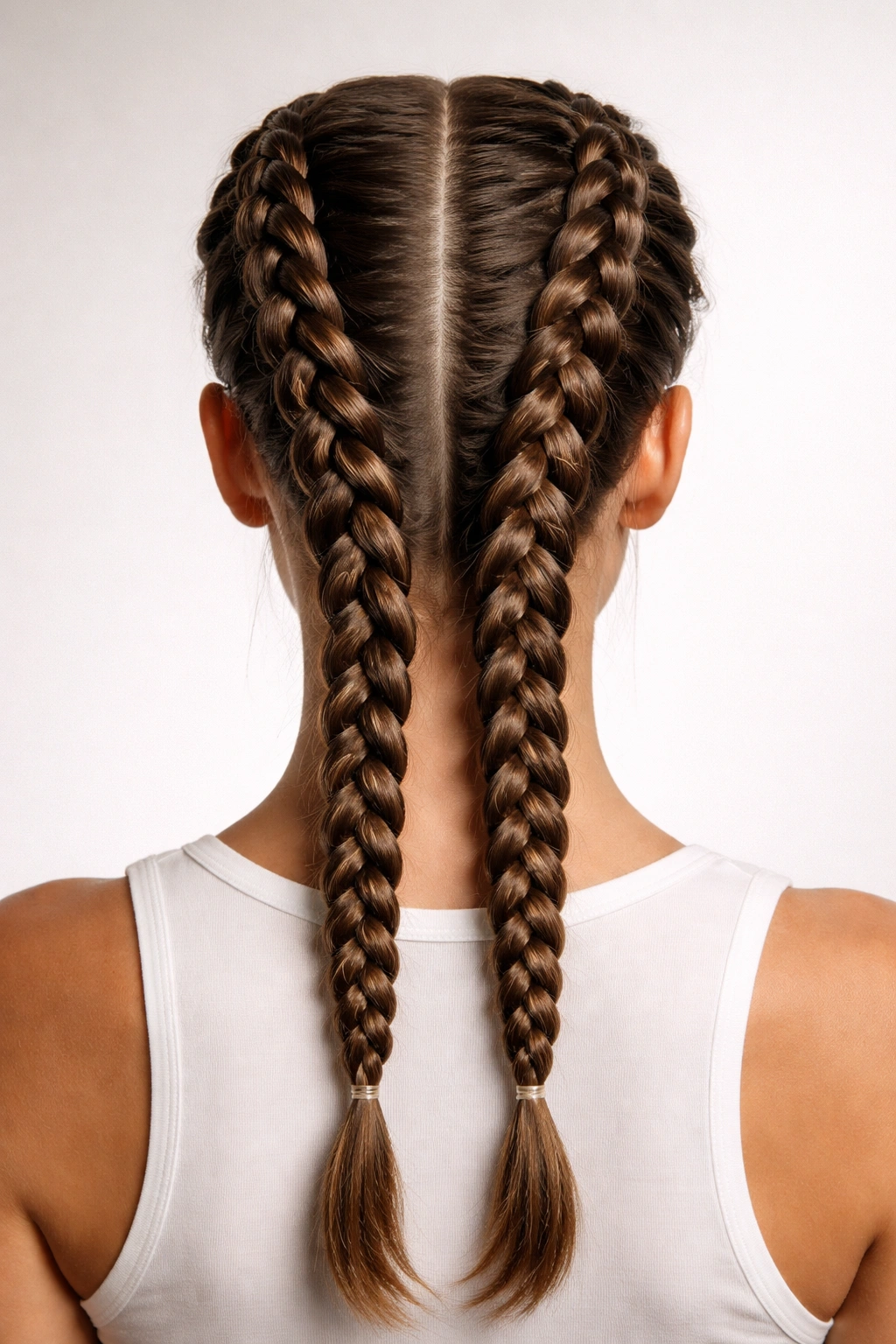 Back view of two parallel Dutch boxer braids on the head