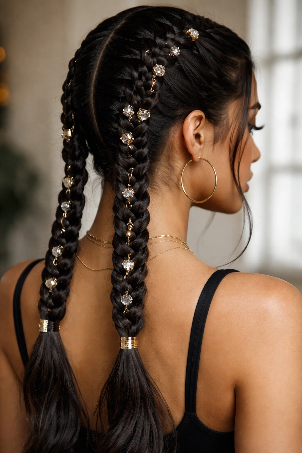 Two parallel boxer braids with decorative cuffs along their length