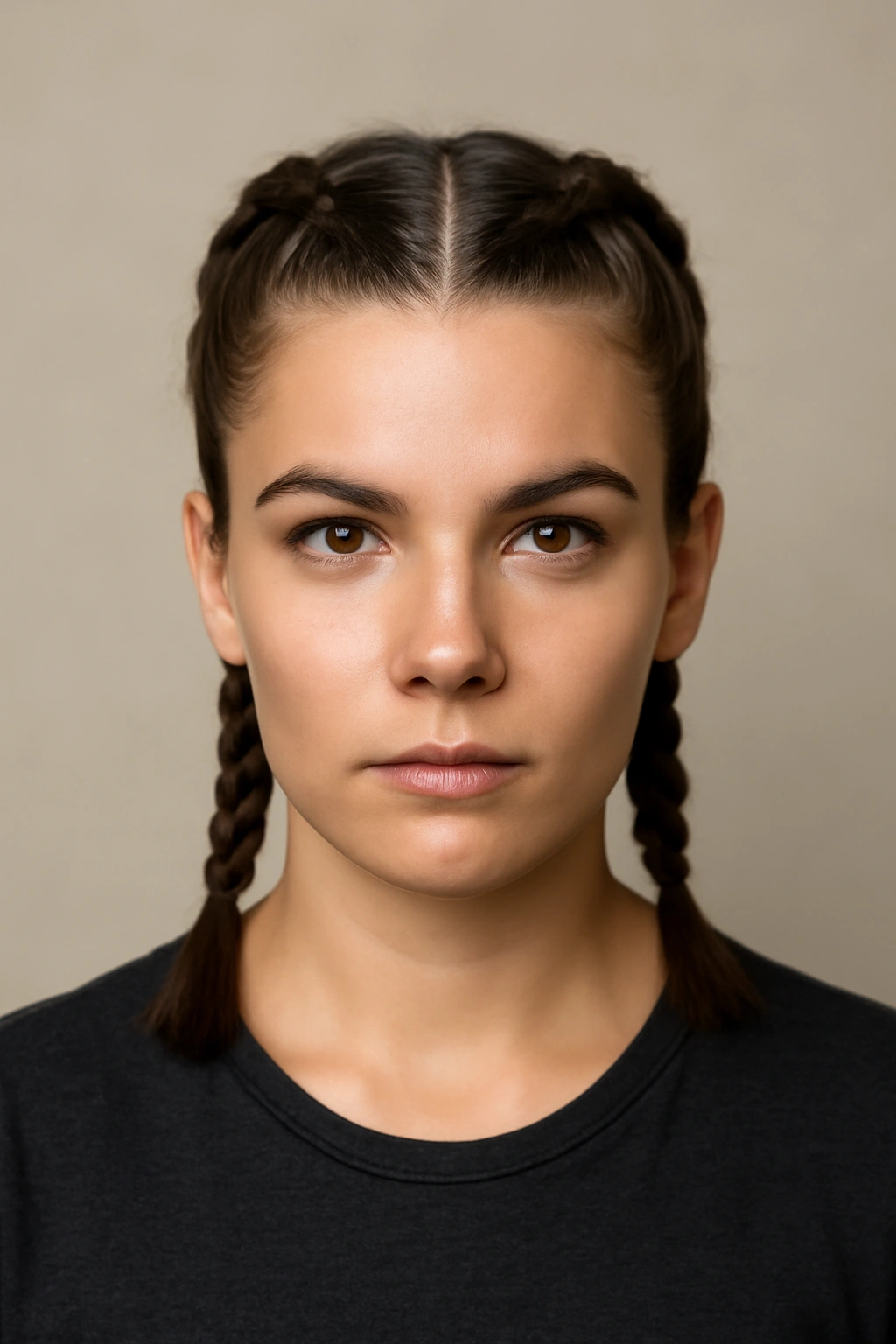 Close-up of two French braids on short hair forming a boxer braid look