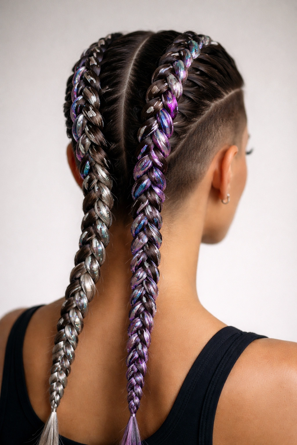 10 Braided Hairstyles With Shaved Sides For Women 8 Two Dutch boxer braids with metallic threading woven through them