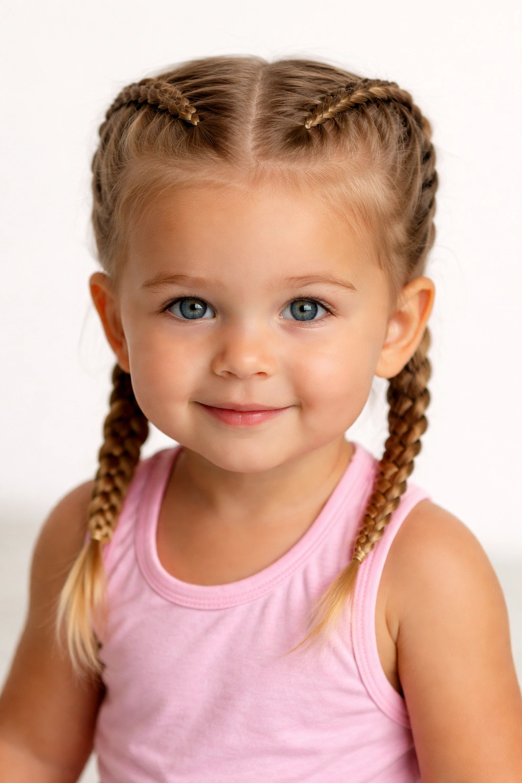 Two Dutch boxer braids along a toddler's scalp