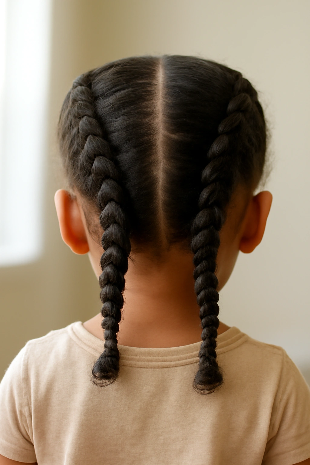 15 Adorable Natural Hair Braids for Toddlers 15 Two thick Dutch boxer braids on a toddler's head with center part